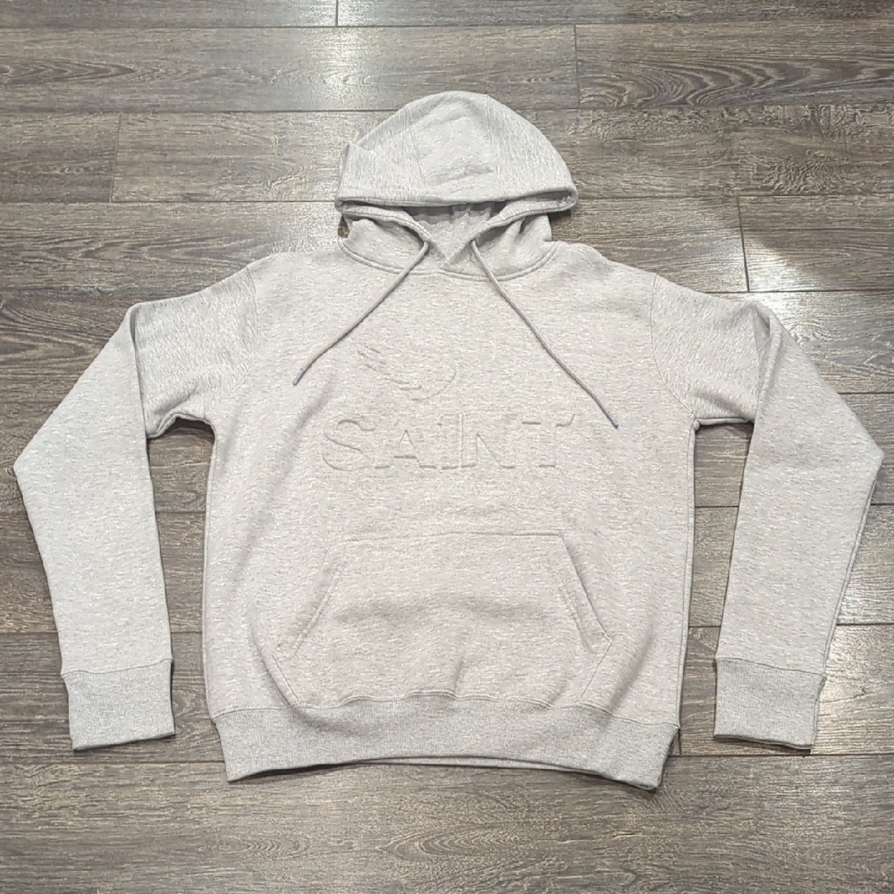 Sa1nt Fleece Hoodie Gray Embossed Puff Letters XL